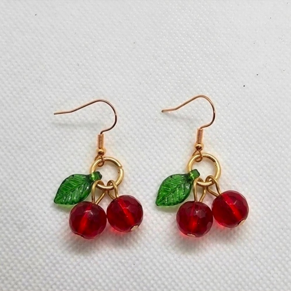 Cherry Earrings! Cute Handmade Hypoallergenic Earrings Cherry Charm w/ Gold Hook